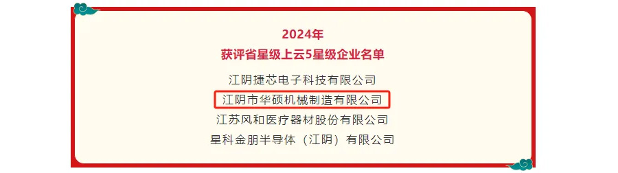 【迎春添喜】上&ldquo;云&rdquo;摘星丨华硕机械获评江苏省五星级上云企业